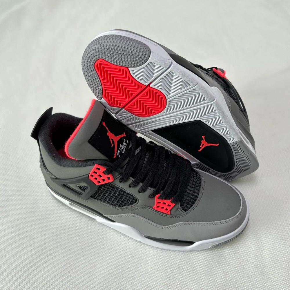 Jordan 4 Retro Infrared-Men’s Athletic Shoes in Gray, Black and Red - Picture 5 of 8